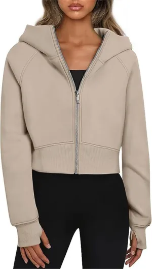 Zip Up Hoodies for Women Fleece Cropped Crew Neck Sweatshirts, Womens Cropped Zip Up Hoodies Fleece Sweatshirts
