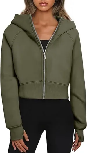 Zip Up Hoodies for Women Fleece Cropped Crew Neck Sweatshirts, Womens Cropped Zip Up Hoodies Fleece Sweatshirts