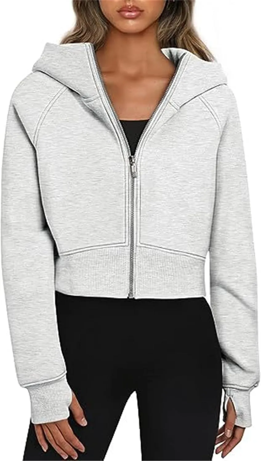 Zip Up Hoodies for Women Fleece Cropped Crew Neck Sweatshirts, Womens Cropped Zip Up Hoodies Fleece Sweatshirts