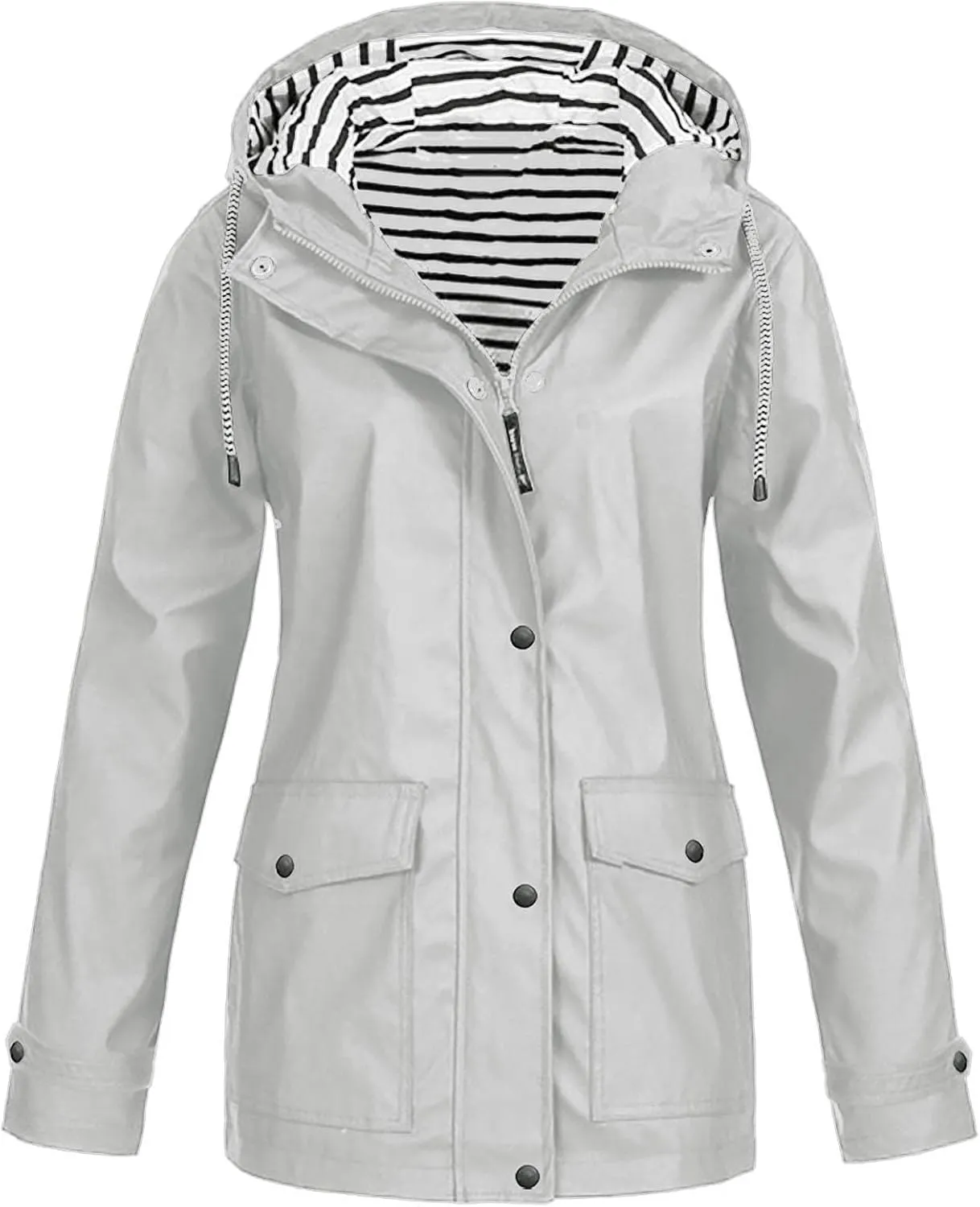 Zkuisw Women's Outdoor Waterproof Rain Jacket Softshell Raincoat with Hooded Lightweight Windbreaker Travel Coats for Hiking