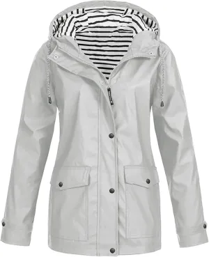 Zkuisw Women's Outdoor Waterproof Rain Jacket Softshell Raincoat with Hooded Lightweight Windbreaker Travel Coats for Hiking