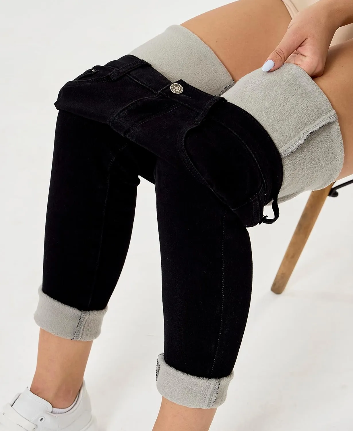zsangbee Women's Thermal Jeans Fleece Lined Jeans Winter Skinny Jeans Warm Denim Pants